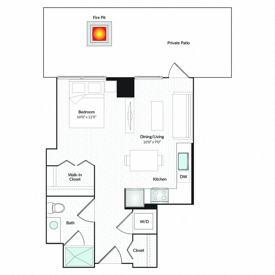Floor plan for studio, 1 bath, 560 sqft